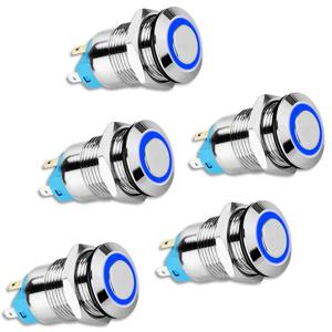 하이 라운드 캡 푸시 단추 스위치, 방수 금속 푸시 단추 스위치, 블루 라이트, 12mm, 12V, 24V, 5 개