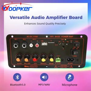 Woopker 전력 증폭기 보드 D300 오디오 증폭 보드 600W Bluetooth 5.0 듀얼 마이크 지원 USB/TF/AUX/FM 라디오