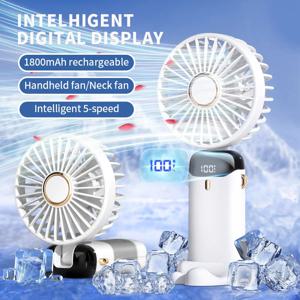 휴대용 미니 팬 접이식 휴대용 목 교수형 팬 전화 스탠드 및 디스플레이 화면 1800mAh와 5 속도 USB 충전식 팬