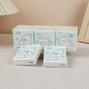9/팩 귀여운 곰 디자인 다채로운 만화 원래 목재 펄프 포켓 종이 타월 매일 청소 사용