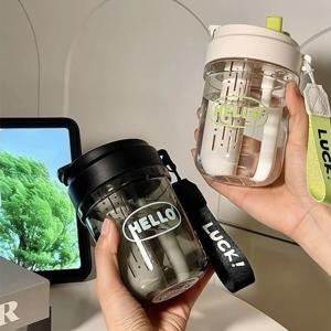 580ML 귀여운 휴대용 누수 방지 물병 BPA 프리 플라스틱 빨대컵 어린이 청소년 성인 야외 여행용 휴대용 물컵