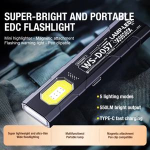 LED 키체인 손전등 충전식 550LM 휴대용 미니 토치 포켓 랜턴 플러드 작업등 자석 포함 비상용