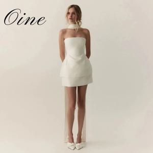 Oine 2026 A라인 스트랩리스 숏 웨딩드레스 스카프 포함 민소매 파티 드레스 맞춤형 여성 행사 홈커밍 가운