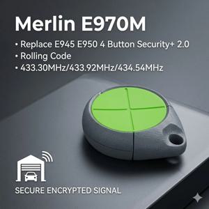 Merlin E970M 차고 문 리모컨 E945 E950 4버튼 보안+ 2.0 롤러 도어 게이트 오퍼레이터 오프너 롤링 코드