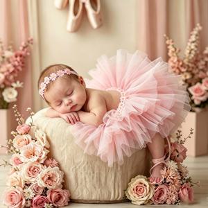 YlsteedNewborn 사진 촬영 투투 스커트 세트 꽃 머리띠 포함 0-3M 베이비 샤워 사진 소품 의상용 부드러운 얇은 명주 그물 공주 드레스