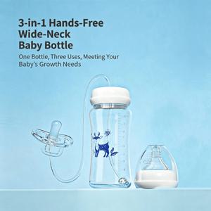 3-in-1 핸즈프리 300ML 와이드넥 젖병, 우유 저장병, 젖꼭지, 다기능 낙하방지 중력볼 수유병