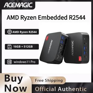 ACEMAGIC AMD Ryzen Embedded R2544 미니 PC 16GB DDR4 512GB SSD 윈도우 11 프로 비즈니스 데스크탑 컴퓨터 4K 트리플 디스플레이 HDMI DP