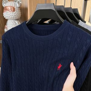 가을 겨울 남성용 긴팔 니트웨어 라운드넥 말 자수 보풀 없음 탈색 없음 다용도 레저 스웨터 패션 상의