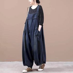 여성용 오버 사이즈 데님 점프 슈트 한국 스타일 Playsuit 와이드 레그 팬츠 루즈 한 바지 여성용 작업복 의류 원피스