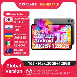Teclast T65, 13.4인치 120Hz TDDI, 최대 20GB RAM, 128GB ROM, Unisoc T7280, 안드로이드 16 태블릿 PC, 1920X1200, 8000mAh