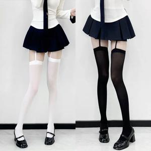 1/2 쌍 서스펜더 와이드 밴드 벨벳 스타킹 로리타 얇은 허벅지 하이 스타킹 가터 Y2K JK College Over The Knee Socks