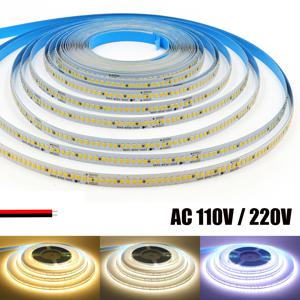AC 110V 220V LED 스트립 2핀 케이블 포함 240Leds/M IP44 3000K 4000K 7000K 자가 접착형 유연한 리본 스트립 홈 데코 라이트