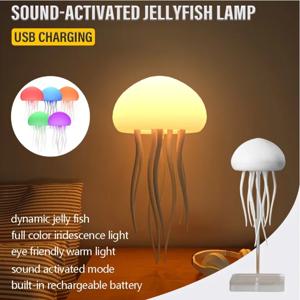 만화 해파리 무드등 귀여운 춤추는 해파리 침실등 음성 작동 충전식 LED RGB 그라데이션 무드등
