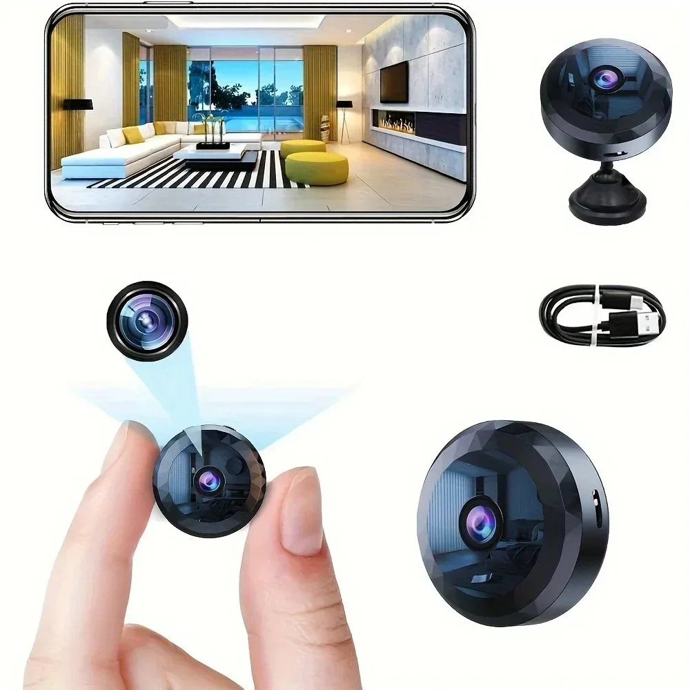 무선 미니 WiFi 보안 카메라 (야간 투시, 동작 감지, 충전식 배터리, 간편 설치 및 앱 제어)