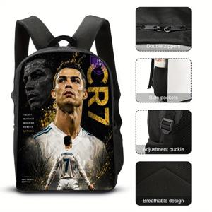 축구 호날두 배낭 학생 3D Cr7 인쇄 16인치 학교 가방 소년 남자 야외 스포츠 배낭 대형 여행 배낭 선물