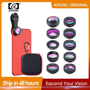 APEXEL 10 in 1 휴대폰 렌즈 키트 어안렌즈 광각 망원 매크로 카메라 렌즈 필터 아이폰 13 삼성 모든 스마트폰용