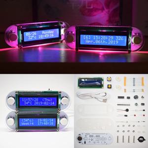 촛불 효과 1602 LCD 진동 알람 DIY 시계 키트, 시간 온도 날짜 주 다기능 디스플레이 디지털 시계 키트