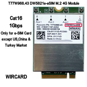 델 5420 5424 7424 7400 7210 노트북용 FDD-LTE TDD-LTE 4G 모듈, T77W968 DW5821e-eSIM X20 LTE Cat16, 1Gbps