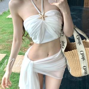 여성용 고급 신상 워터톤 섹시 퓨어 데지어 비키니 3피스 세트 비치 휴가 온천 넥홀터 수영복