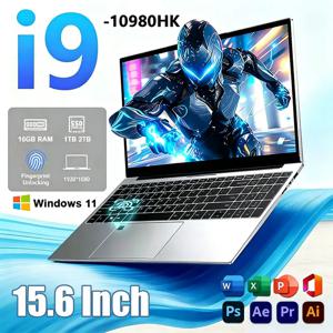 새로운 15.6인치 휴대용 노트북인텔 코어 I9-10980HK 32GB RAM 2TB SSD 윈도우 11 5000mAh 지문인식 오피스 게이밍 노트북 PC