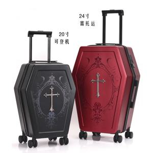독특한 디자인의 고딕 스타일 관 모양 여행 가방, 할로윈 여행용 가방, 블랙 레트로 트렁크, 뱀파이어 테마 여행 가방, 다크 에스테틱 러기지