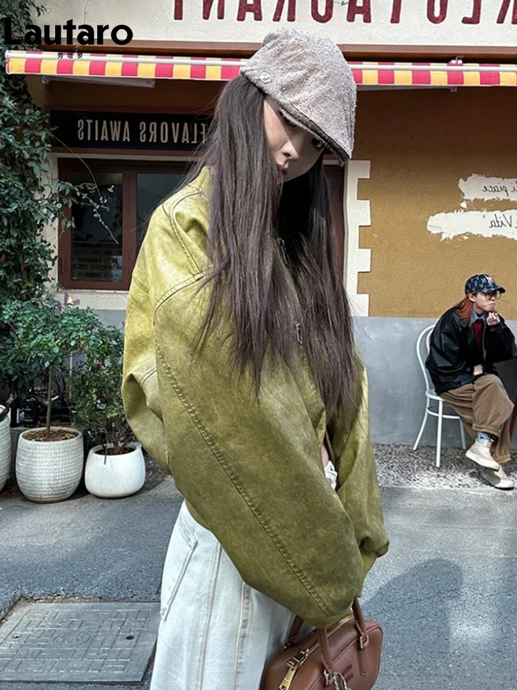 라우타로 봄 가을 숏 PU 가죽 자켓 여성 지퍼 스타일리쉬 명품 디자이너 의류 여성 유럽 패션 2026