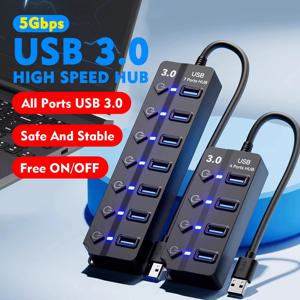 7 in 1 USB 허브 USB 3.0 스위치 USB 허브 2.0 어댑터 고속 멀티 4포트 허브 USB 온/오프 스위치 휴대용 USB 분배기 (노트북용)