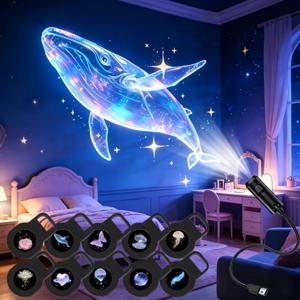 창의적인 몽환적인 고래 USB 프로젝션 램프 3/6/10pcs 패턴 LED 프로젝트 라이트 로즈, 해파리 분위기 조명 축제 선물