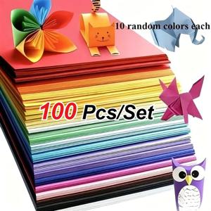100장/세트 10색 사각형 두꺼운 카드지 단색 창의적인 DIY 종이, 종이접기, 스크랩북, 파티 장식에 적합
