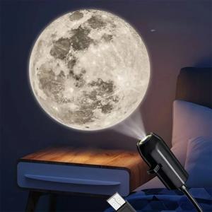 달 모양 USB 프로젝터 조명, 맞춤형 창의적 패턴, 실내 분위기 조명, 3D 별빛 밤 조명, 10개 교체 가능한 프로젝션 슬라이드