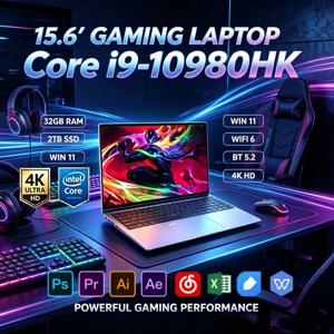 새로운 15.6인치 노트북 인텔 코어 I9-10980HK 32GB DDR4 2TB M.2 SSD 윈도우11 프로 지문인식 잠금해제 WiFi6 BT5.2 4K HD 게이밍 울트라북