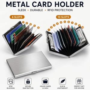 RFID 신용카드 홀더, 남녀공용 안전 지갑, 6슬롯 또는 10슬롯 금속 신용카드 지갑, 도난 방지 기능 포함
