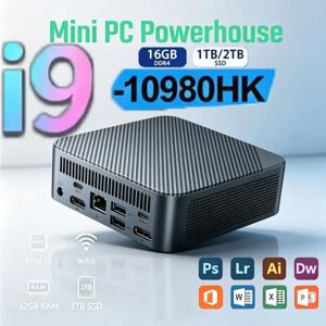미니 PC 게이머용 휴대용 컴퓨터 인텔 코어 I9-10980HK 32GB 램 2TB SSD FHD 블루투스 WiFi6 게이밍 오피스 4K HDMI