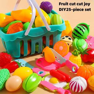 25 PCs 세트 DIY 과일 절단 음악 장난감 시뮬레이션 야채 과일 및 야채 어린이 장난감 소녀 소년 주방 음식 세트