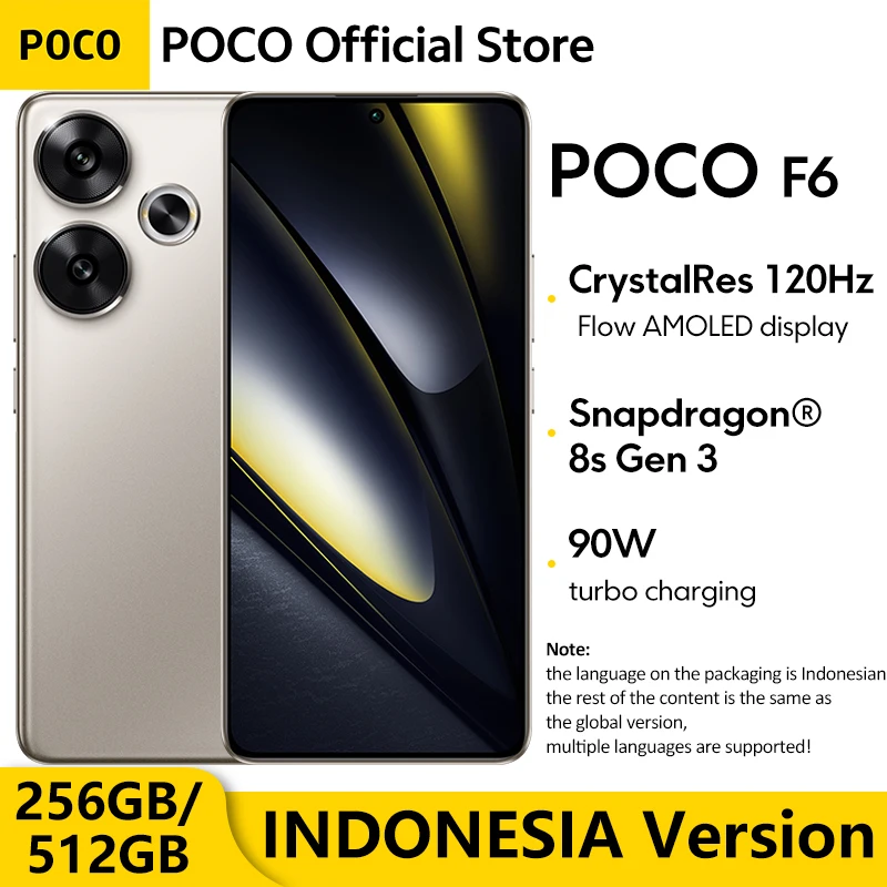 새로운 포코 F6 스마트폰 스냅드래곤 ® 8세대 3세대 1.5K 크리스탈레스 AMOLED 90W 터보 충전 5000mAh 배터리 50MP 듀얼 카메라(OIS 지원)