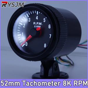 2인치 52mm 타코미터 자동차 미터 RPM 게이지 0-8000RPM 아날로그 블랙 케이스(흰색 LED 포함) 1-8기통 자동차용