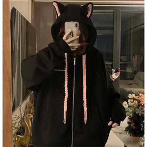 2025 귀여운 소녀 봄 가을 신상 귀여운 고양이 귀 후드 코트 컬렉션 캐주얼 패션 만능 트렌드 레이지 윈드