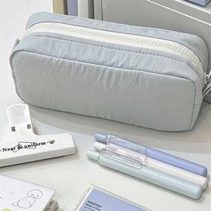 새로운 고품질 솔리드 컬러 펜 가방 지퍼 디자인 대용량 연필 케이스 휴대용 문구 가방 다시 학교로