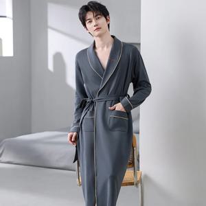 봄 가을 남성용 목욕가운 100% 코튼 슬립탑 기모노 가운 남성용 솔리드 롱 가운 신랑 가운 드레싱 가운