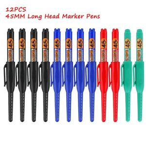 12개입 다목적 45mm 깊은 구멍용 롱닙 방수 마커 펜, 욕실 목공용 롱헤드 카펜터 펜, 화이트