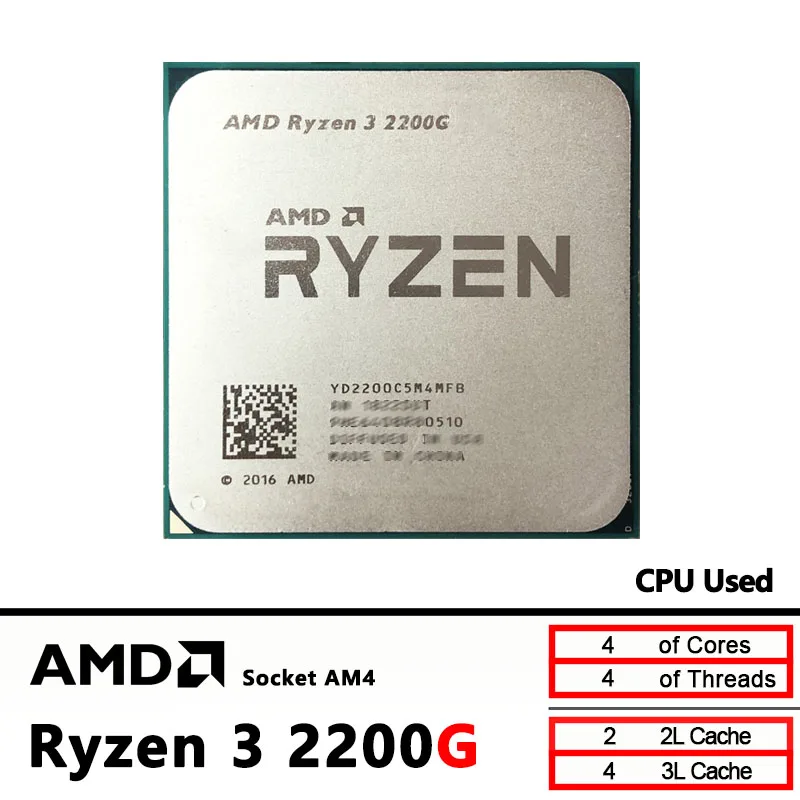 AMD Ryzen 3 2200G 중고 R3 2200G 3.5GHz Zen 0.014 쿼드 코어 쿼드 스레드 CPU YD2200C5M4MFB 소켓 AM4