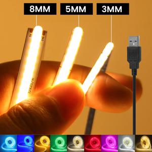 DC5V USB COB LED 스트립 라이트 3MM 5MM 8MM 유연한 LED 테이프 화이트/웜/블루/그린/레드/옐로우/핑크 TV 백라이트 장식용