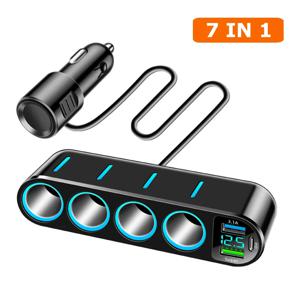 7 in 1 차량용 고속 충전 어댑터 12-24V 4구 시거잭 듀얼 USB PD 66W 소켓 시거잭 분배기 범용