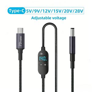 USB C-DC 전원 부스트 케이블 140W 타입 C-5V 9V 12V 15V 20V 28V 조절 가능 전압 어댑터 연결 코드 (노트북, 라우터용)