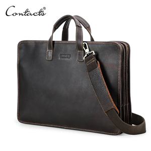 CONTACT'S 남성용 정품 가죽 슬링 브리프케이스 비즈니스 가방 남성용 숄더백 남성용 가방 토트백 16인치 맥북 프로용 노트북 가방