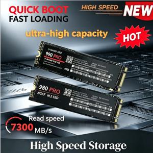 【브랜드+】노트북 데스크탑 PC용 새로운 980Pro 990Pro SSD 내장형 솔리드 스테이트 드라이브 M.2 NGFF PCIe 4.0 고속 최대 7400MB/s