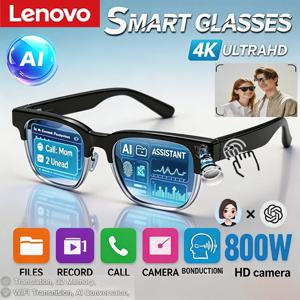 레노버 AI 음성 어시스턴트 스마트 안경 4K 원격 제어 터치 사진 카메라 녹화 번역기 무선 블루투스 선글라스