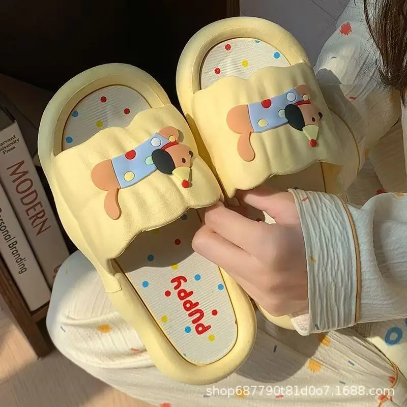 여성용 만화 핫도그 슬리퍼, 부드럽고 미끄럼 방지 기능이 있는 실내외 여름 샌들, 귀여운 커플 홈 슈즈
