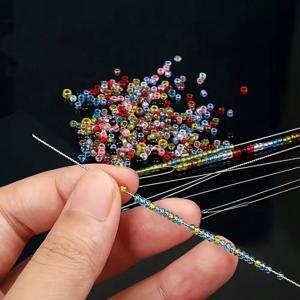 7개의 초미세 비즈 바늘 세트, 작은 비즈용 꼬임 와이어 스레딩 도구, 보석, 팔찌용 긴 스틸 바늘