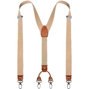 조절 가능한 스트랩 클립 소가죽 가죽 멜빵 2.5cm 폭 Y자형 탄성 브레이스 4개 후크 웨딩 캐주얼 브레이스 멜빵